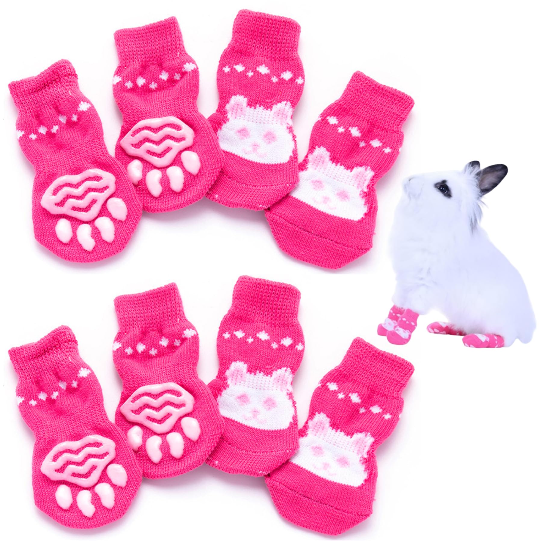 Pet Socks Non Slip Soft Warm Cute Secure Bunny Socks with Grip Rabbit Stuff for Indoor Hardwood Floor Medium Bunny Accessories Cat Dog Puppy Non Slip Dog 8Pcs