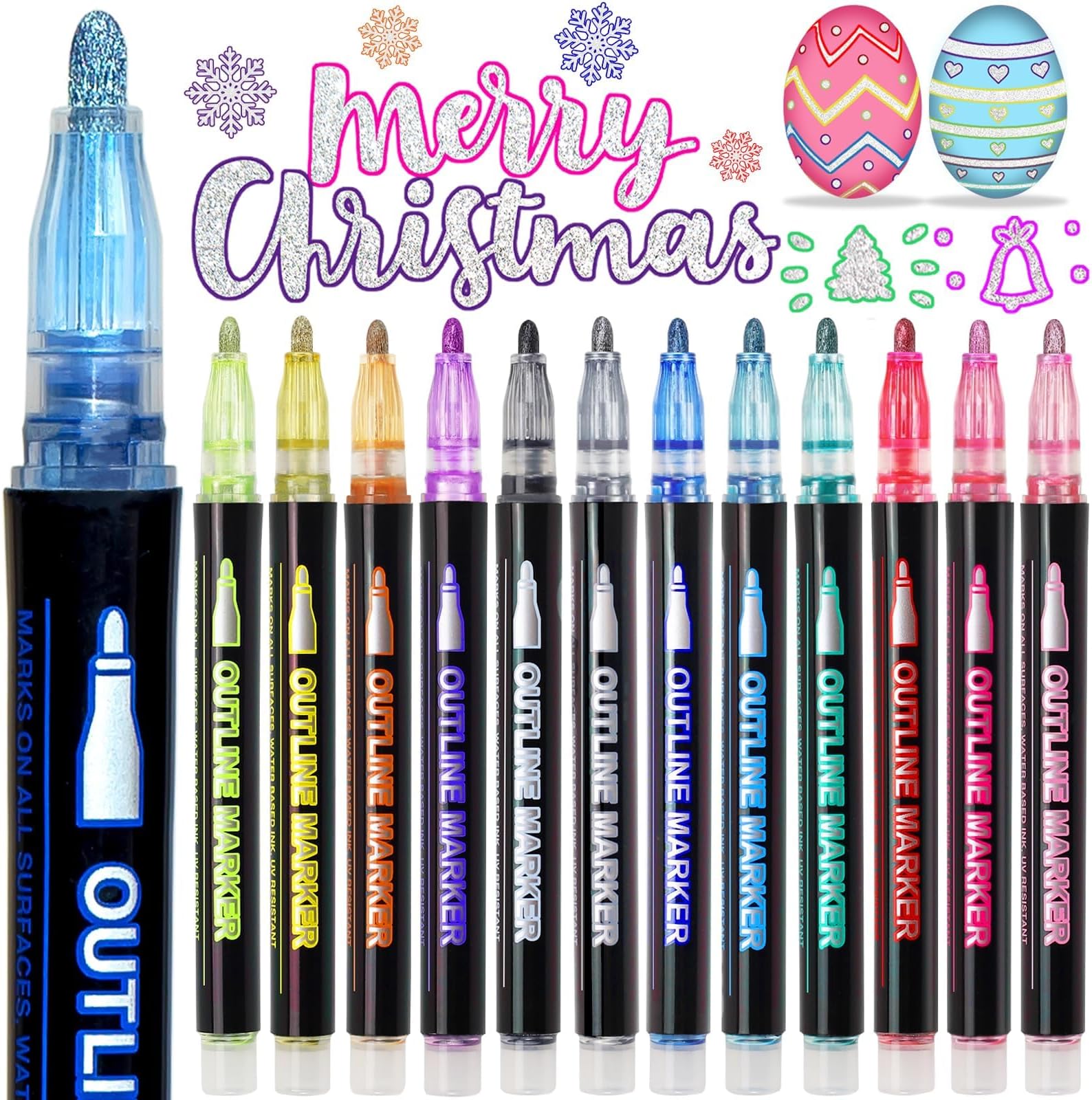 Glitter Markers Outline Pens 12, Art Supplies Kids 6-8 9-12 10-12 Year Old