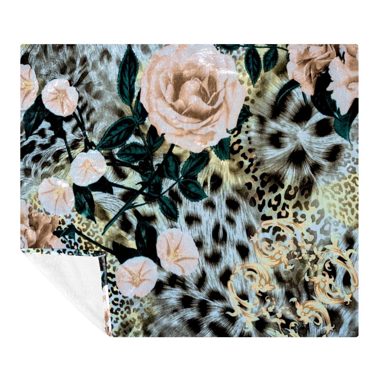 Couverture polaire haut de gamme imprimé léopard et rose vintage