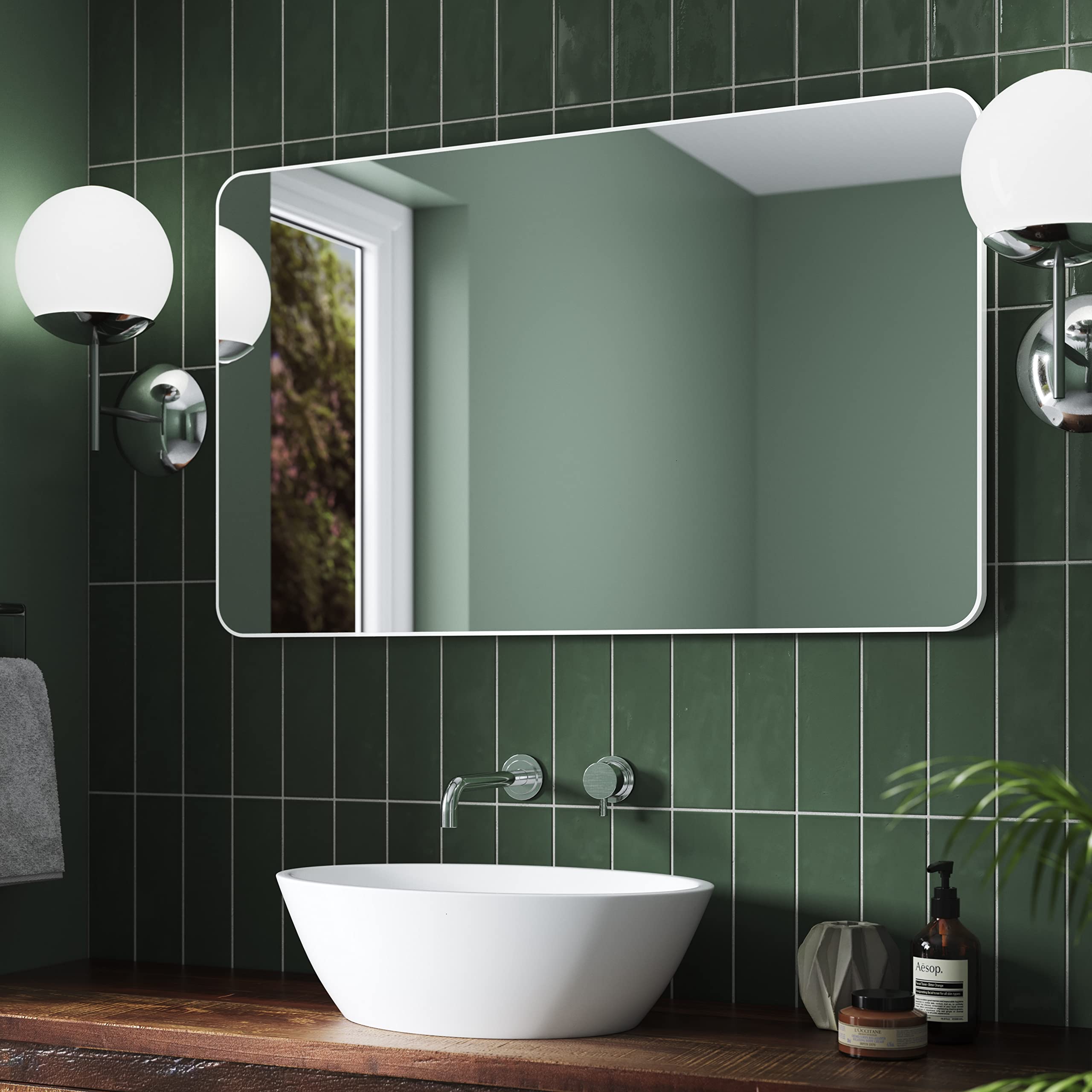 Pebble Grey White Bathroom Mirror 1000x600mm - Jett Rotatable Bathroom Mirrors, Aluminium Framed Wall Mounted Vanity Bedroom Mirror, Rectangular Wall Mirrors for Hallway, Bedroom, Living Room & Office