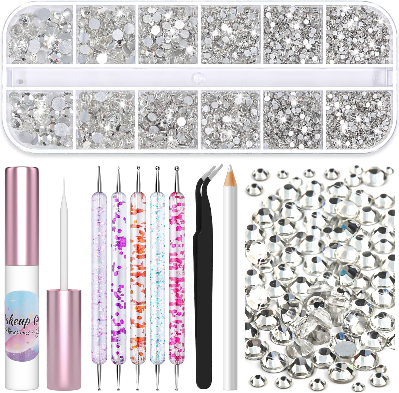 - SFX Makeup Face Glue with Face Gems, Shynek 3600Pcs Flatback Eye Gems Hair Rhinestone Crystal with Tweezers Dotting Tools Skin Glue for Body Eye SFX Spirit Adhesive for Costume Cosplay