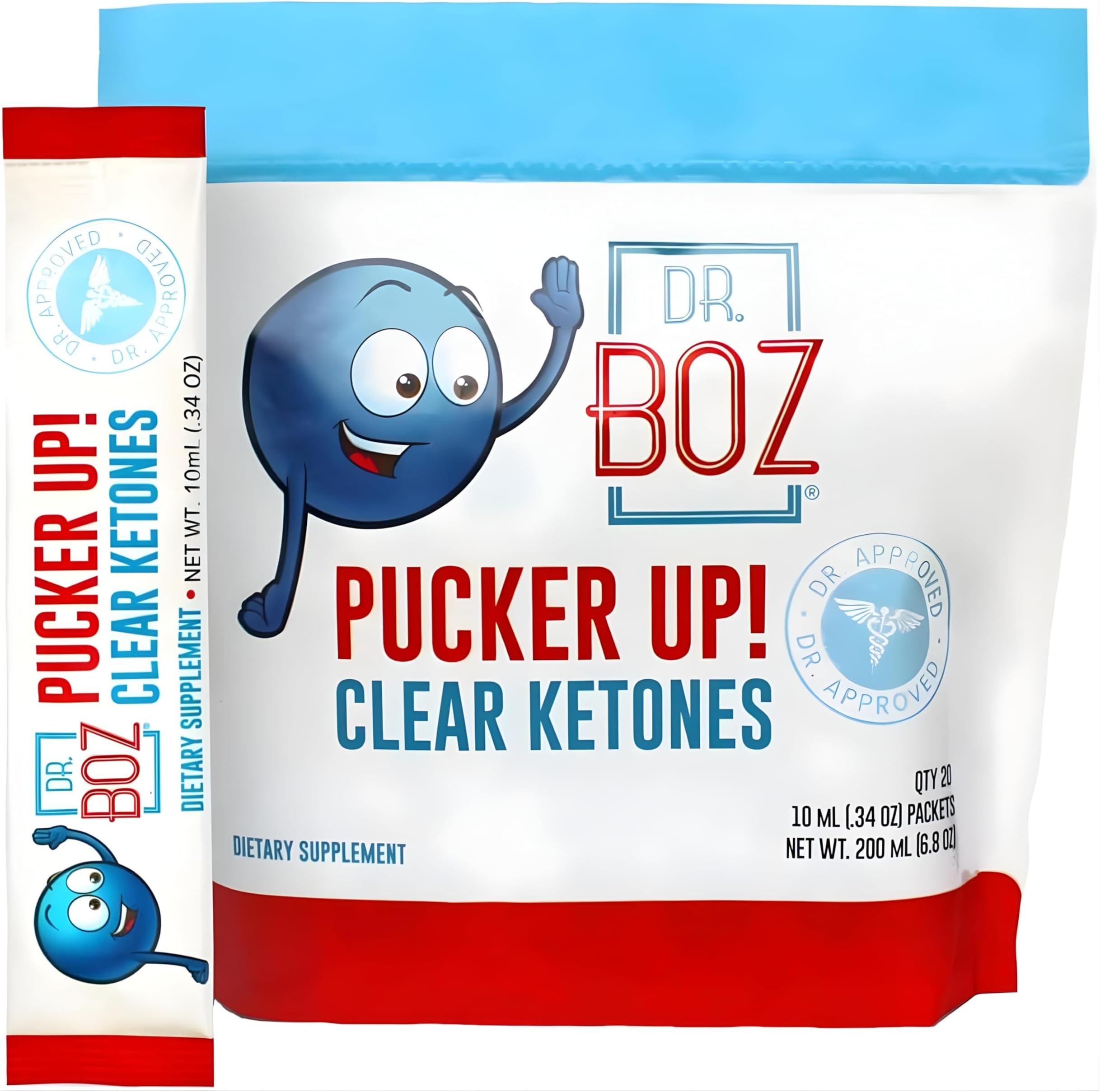 Dr. Boz - Pucker UP! Clear Ketones, 20 Packets - Pure Liquid BHB - Fast Acting Exogenous Ketones - Increase Energy & Clarity - Max Strength - Quality Tested - Made in USA - Keto Diet - 0.34oz (10ml)