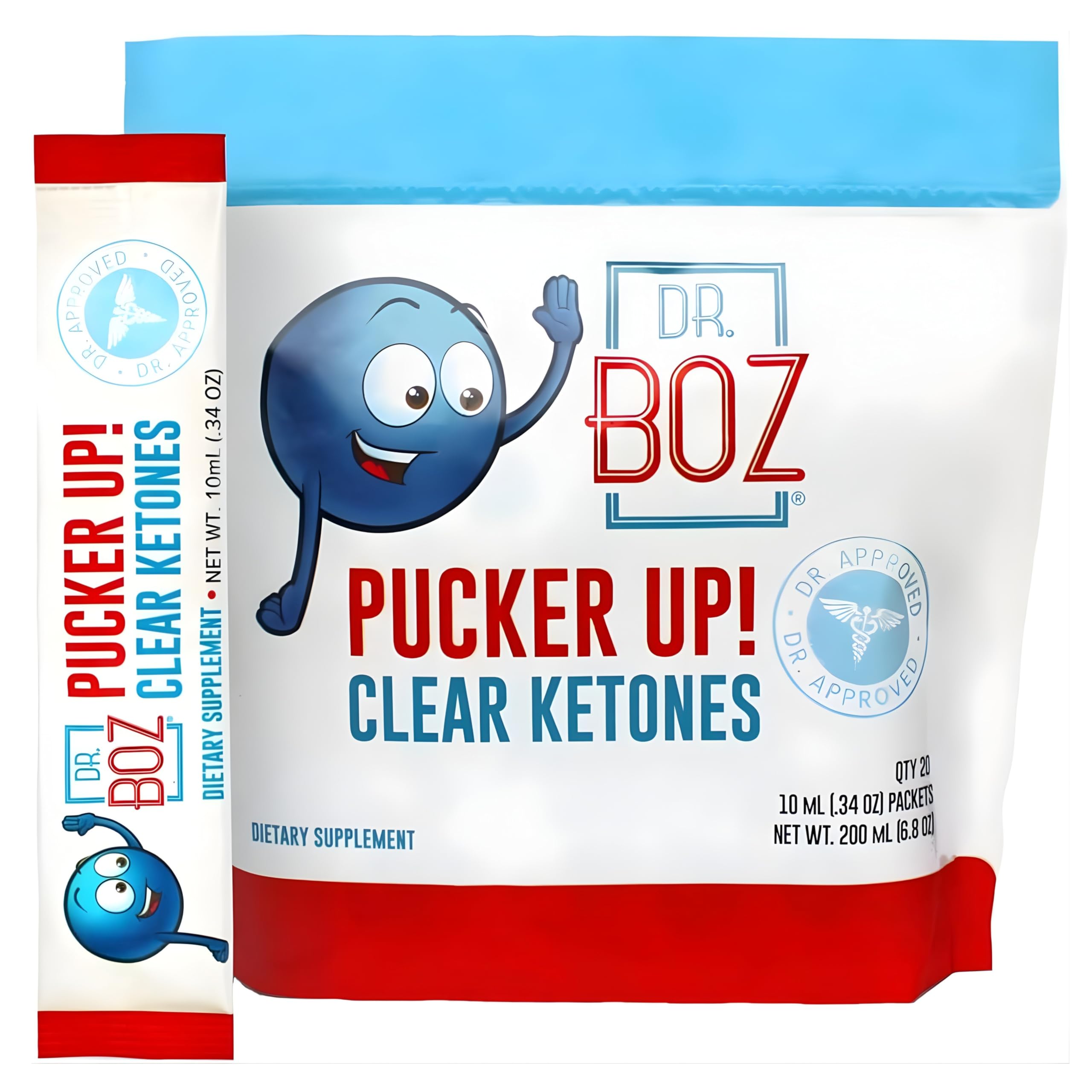 Dr. Boz - Pucker UP! Clear Ketones, 20 Packets - Pure Liquid BHB - Fast Acting Exogenous Ketones - Increase Energy & Clarity - Max Strength - Quality Tested - Made in USA - Keto Diet - 0.34oz (10ml)