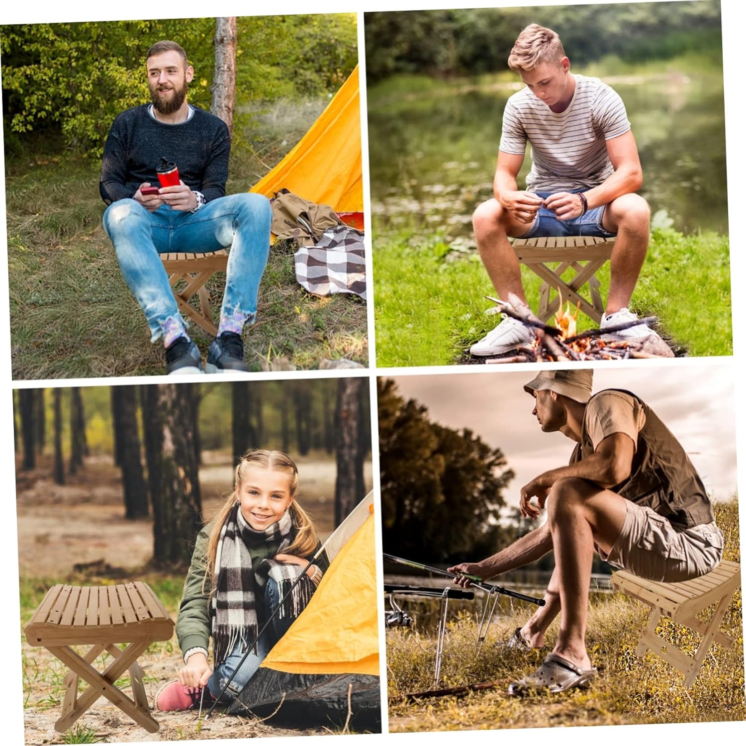 Portable Fishing Stool Folding Bamboo Stool for Outdoor Camping for Hiking BBQ Travel