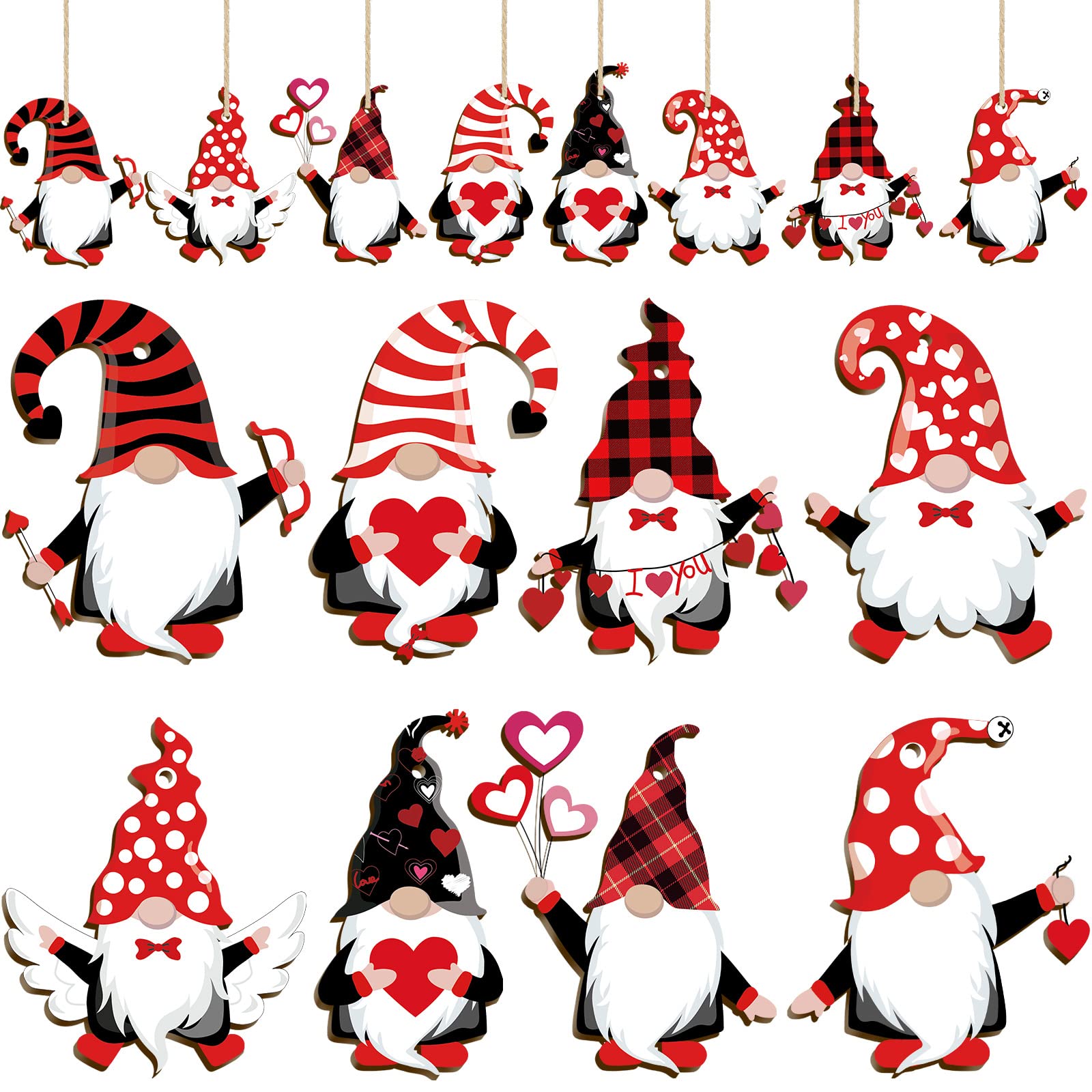 Nains de jardin en bois Blulu pour décoration romantique de Saint-Valentin et mariage, lot de 40
