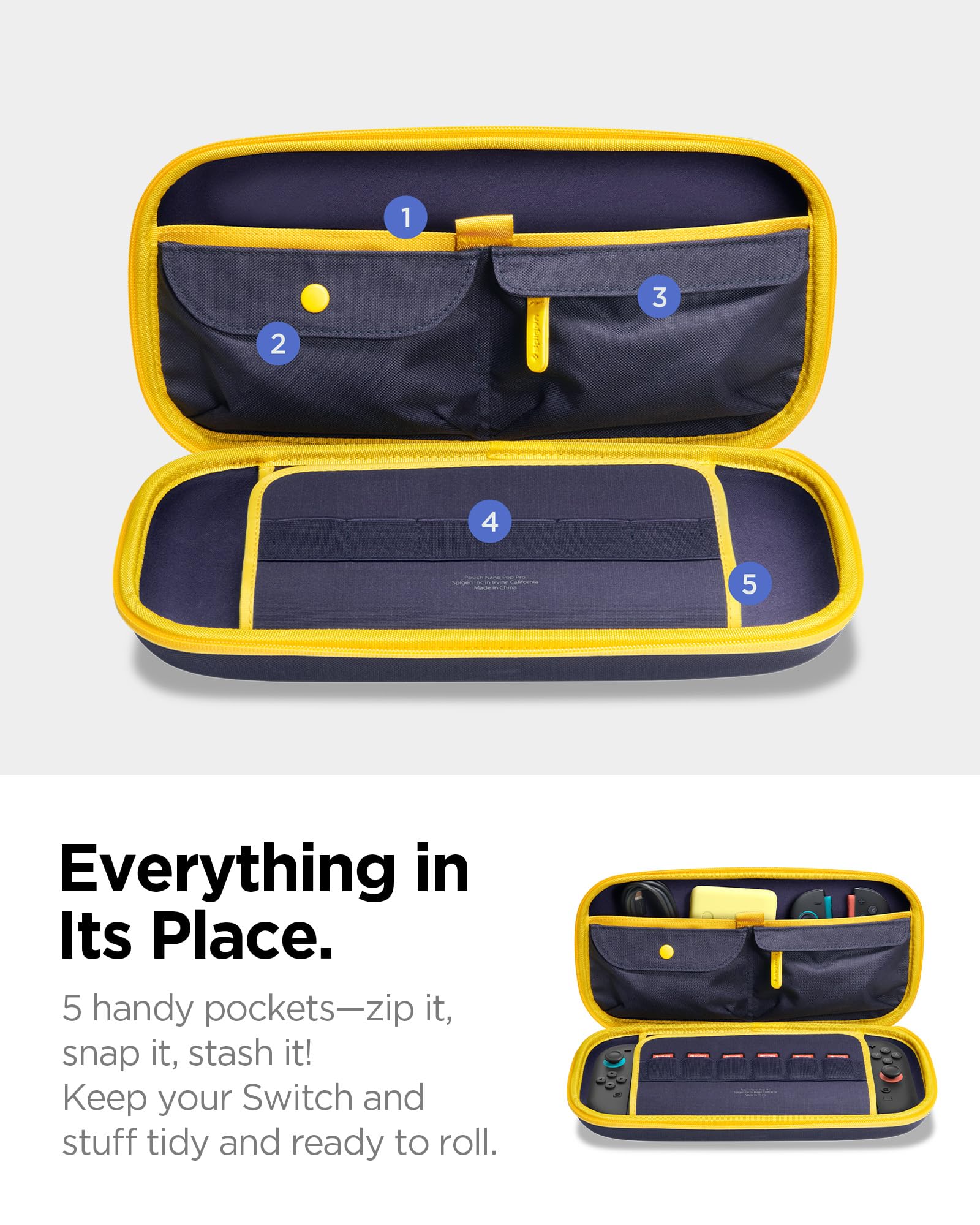 Spigen Nano Pop Pro Etui ochronne kompatybilne z Nintendo Switch 2 2025 twarda torba do przenoszenia z miejscem do przechowywania kart do gier i akcesoriów - Blueberry Navy