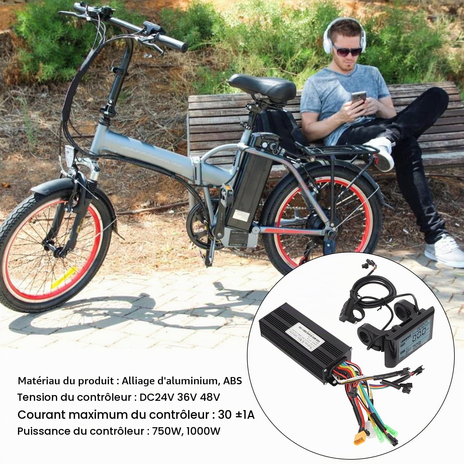 BuyWeek Kit de Contrôleur de Moteur sans Balais pour Vélo Électrique, DC 24V 36V 48V 750W 1000W 30A Contrôleur à Onde Sinusoïdale 3 Modes Panneau LCD SW900 Kit pour Scooter Électrique