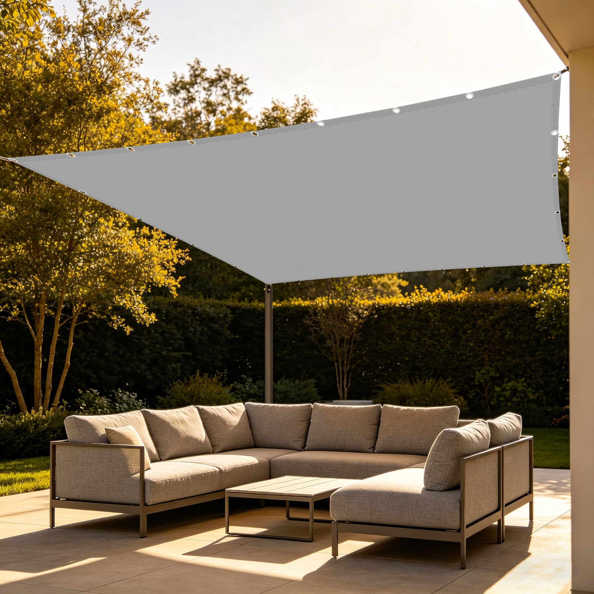Voile d'ombrage 5 x 5 m gris clair avec oeillets et cordons pour jardin et terrasse