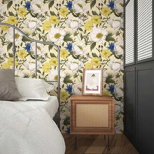 Miniatura 9 de Fvlow Papel tapiz de bosque para despegar y pegar, papel de contacto vintage con hojas, papel tapiz floral botánico, impermeable, autoadhesivo, para