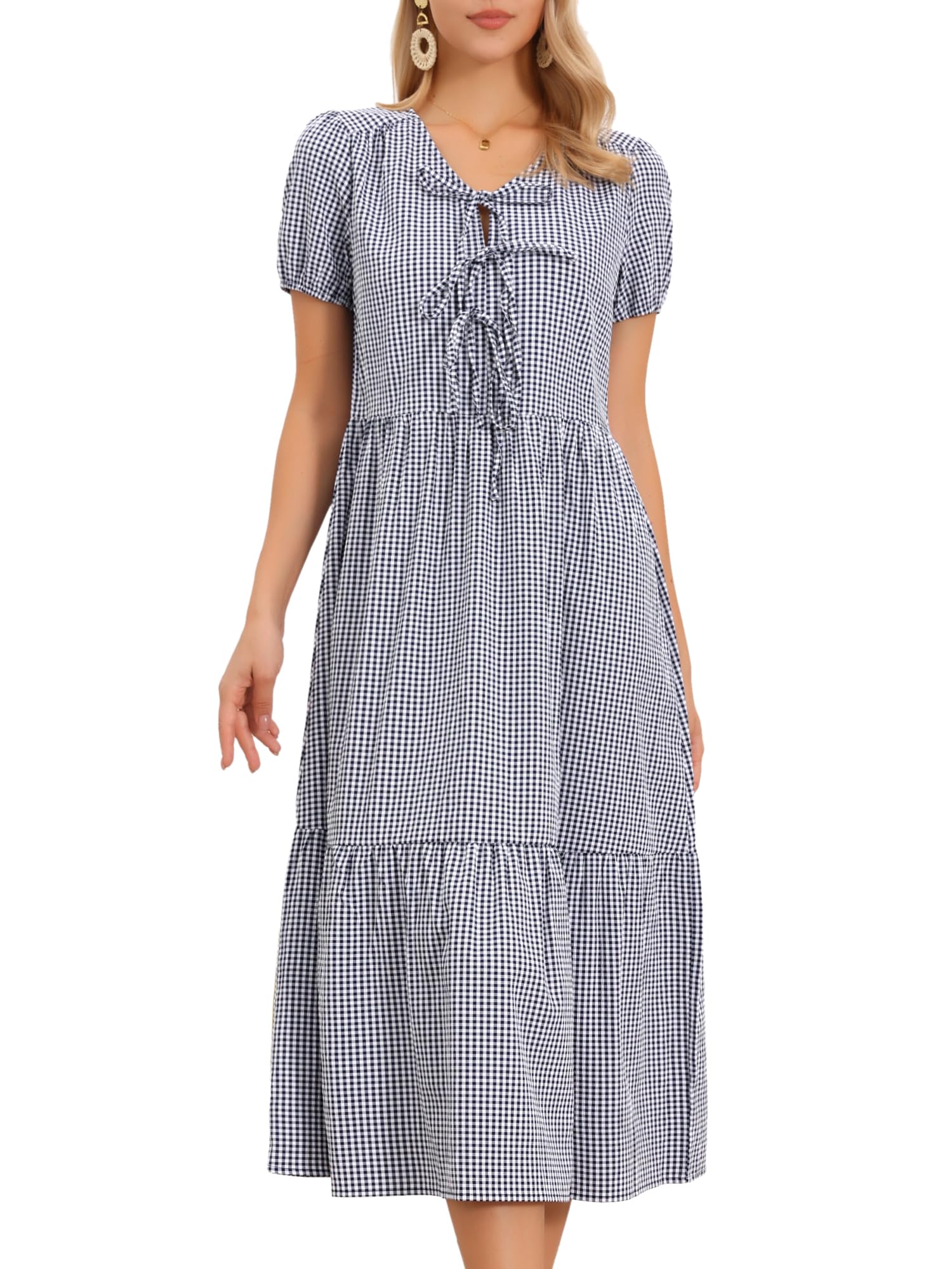Allegra K Vestito da donna estivo casual con scollo a V a maniche corte con fiocco decorativo
