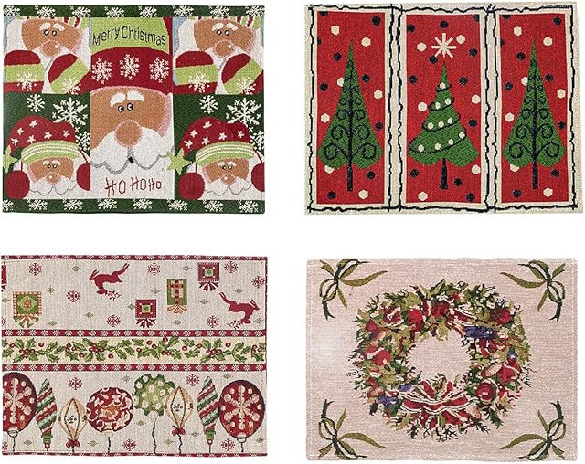 4PCS Christmas Place Mats and Coasters Table Mats Merry Xmas Heat-Resistant Placemats for Dining Room Kitchen Xmas Table Decoration (Christmas placemat)