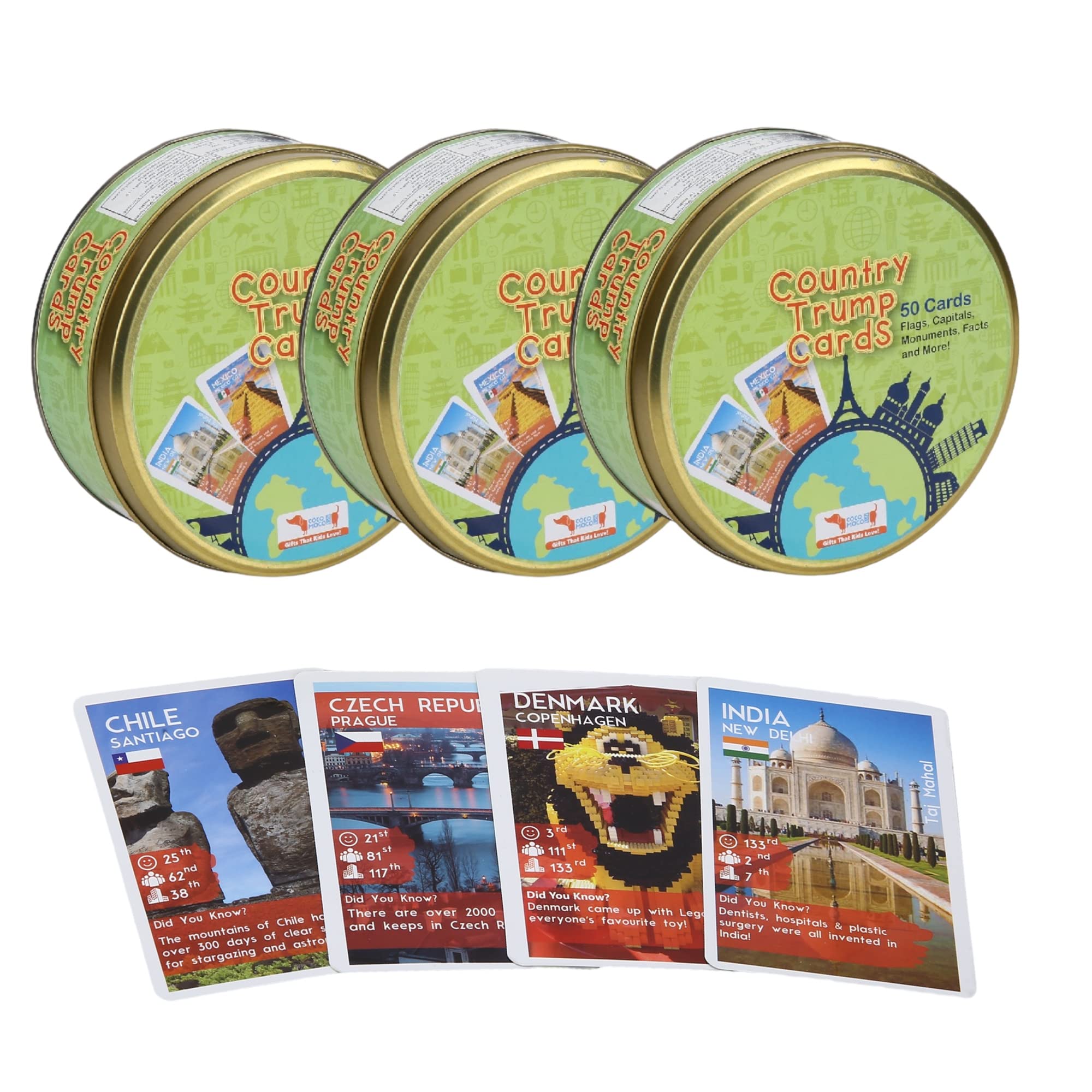 CocoMoco KidsReturn Gift Combo for Kids Birthday Party - Set of 3 Pieces of Country Trump Cards Game Geography Toy, STEM Educational Toy for Ages 5-8, 9-14 Year Old Boys and Girls… (Pack of 3)