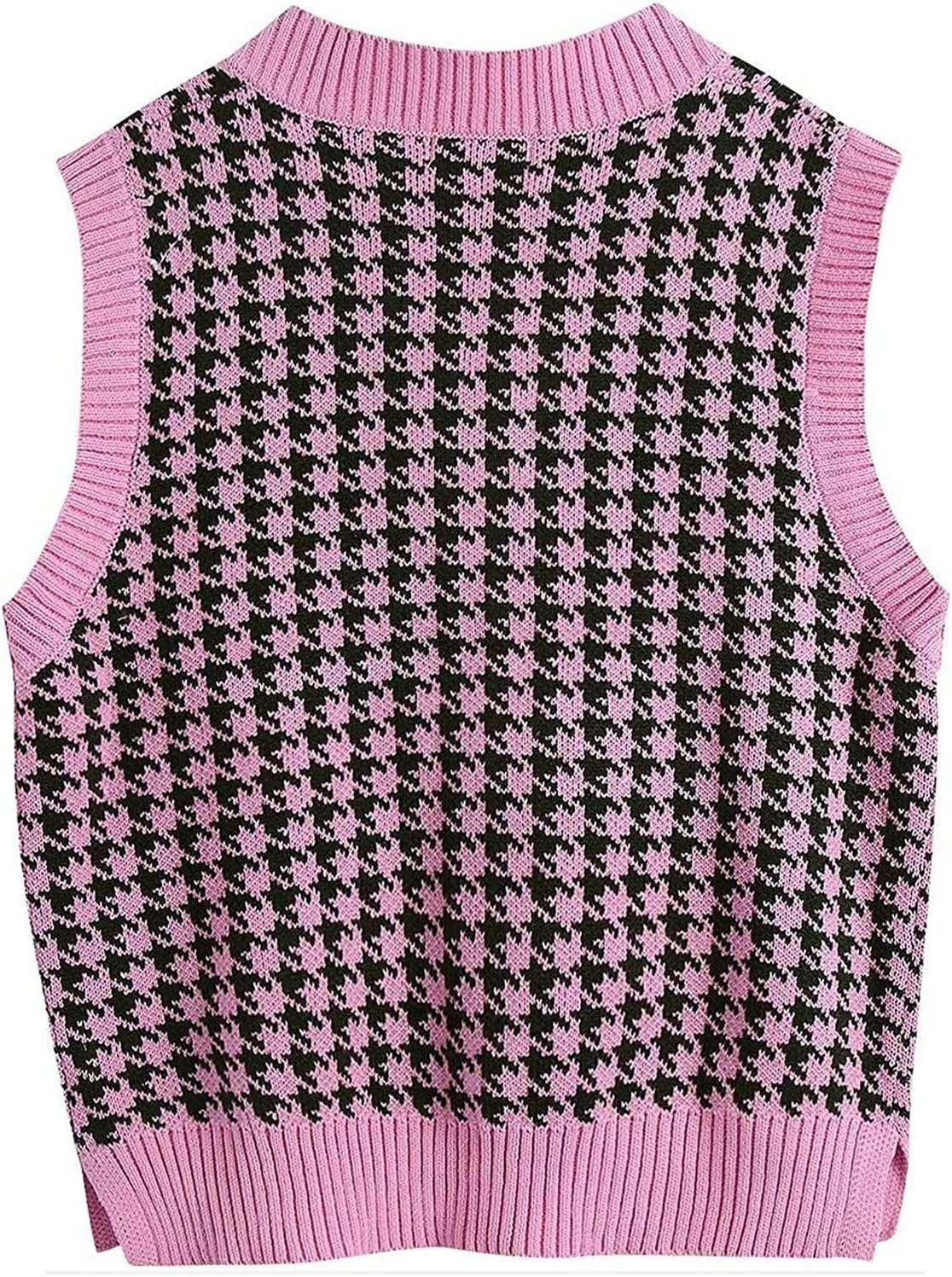 Oversized Sweater Vest Women Casual V Neck Houndstooth Knit Sweaters 2025 Fall Aesthetic Checkered Work Vests