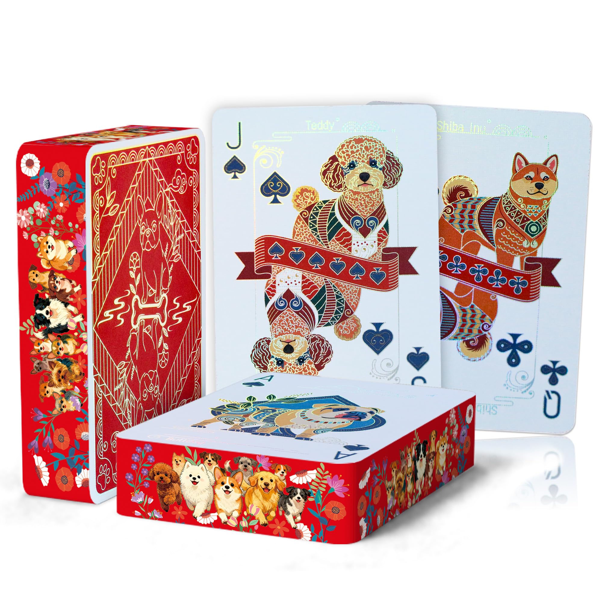 WJPC Gold Pet Dog Edge Playing Cards,Flower-Cut Playing Cards,Pet Dog Elements, Deck of Cards ，Game and Party Gift Giving Poker Cards (Dog)
