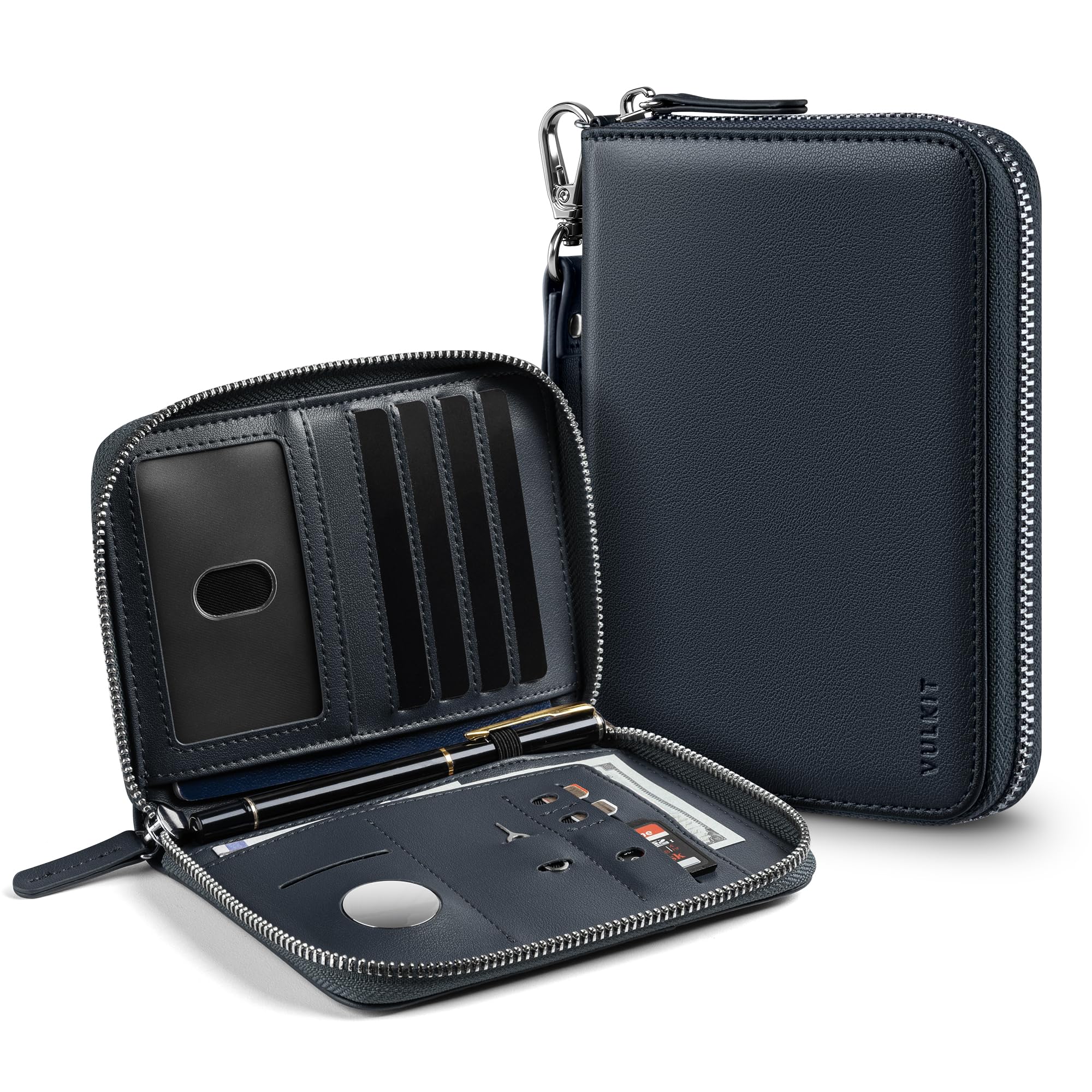 Passport Holder for Travel with Airtag Slot, Premium Nappa Leather, RFID Blocking, Zipper Closure with Wrist Strap, Travel Document Organizer, Nappa Navy, Slim, Travel Passport Wallet-image-48