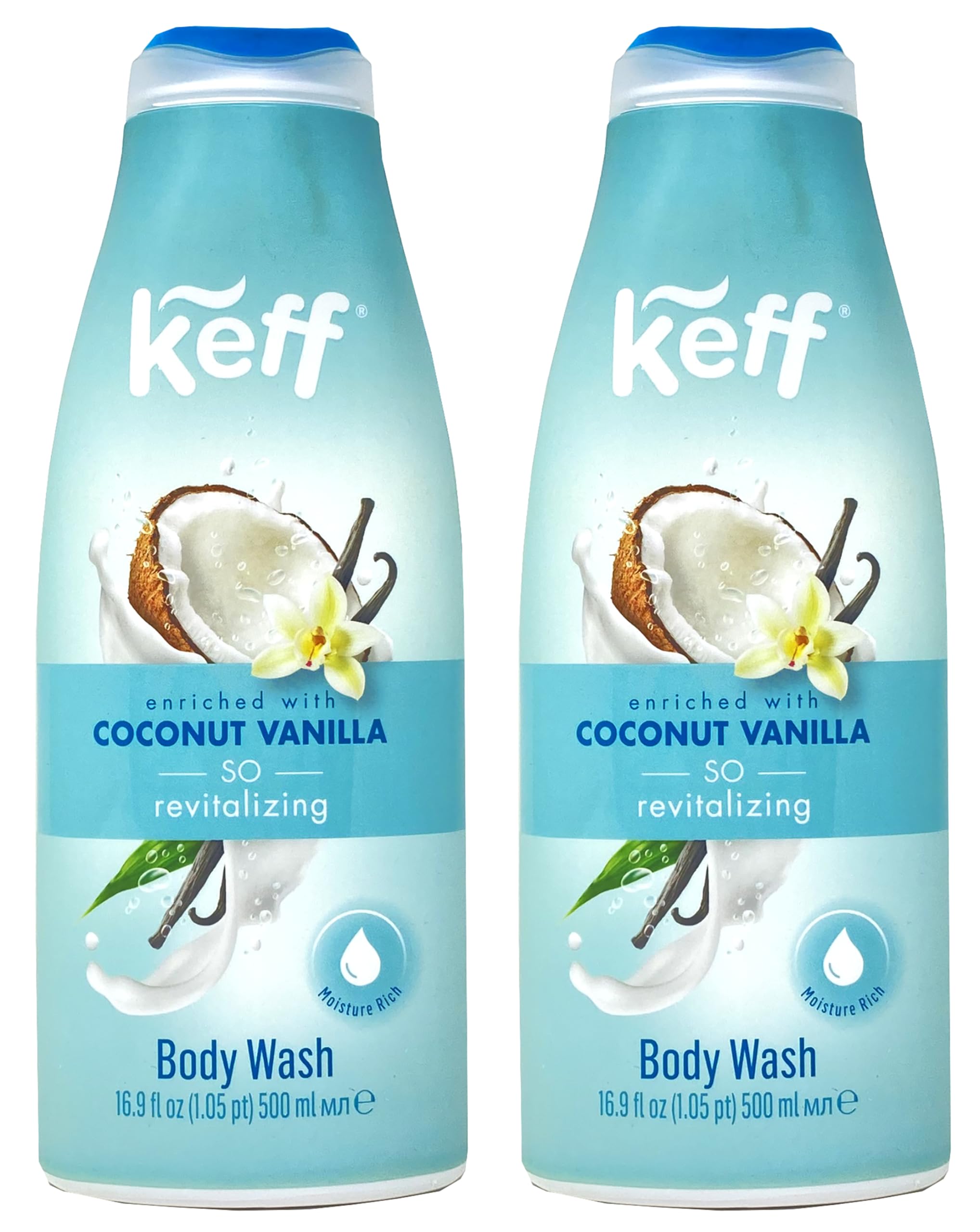KEFF Body Wash – Product of Israel, Moisturizing Body Wash with Shea Butter, Vitamin E, and Aloe Vera 16 Ounce (Pack of 2) (Vanilla Coconut)