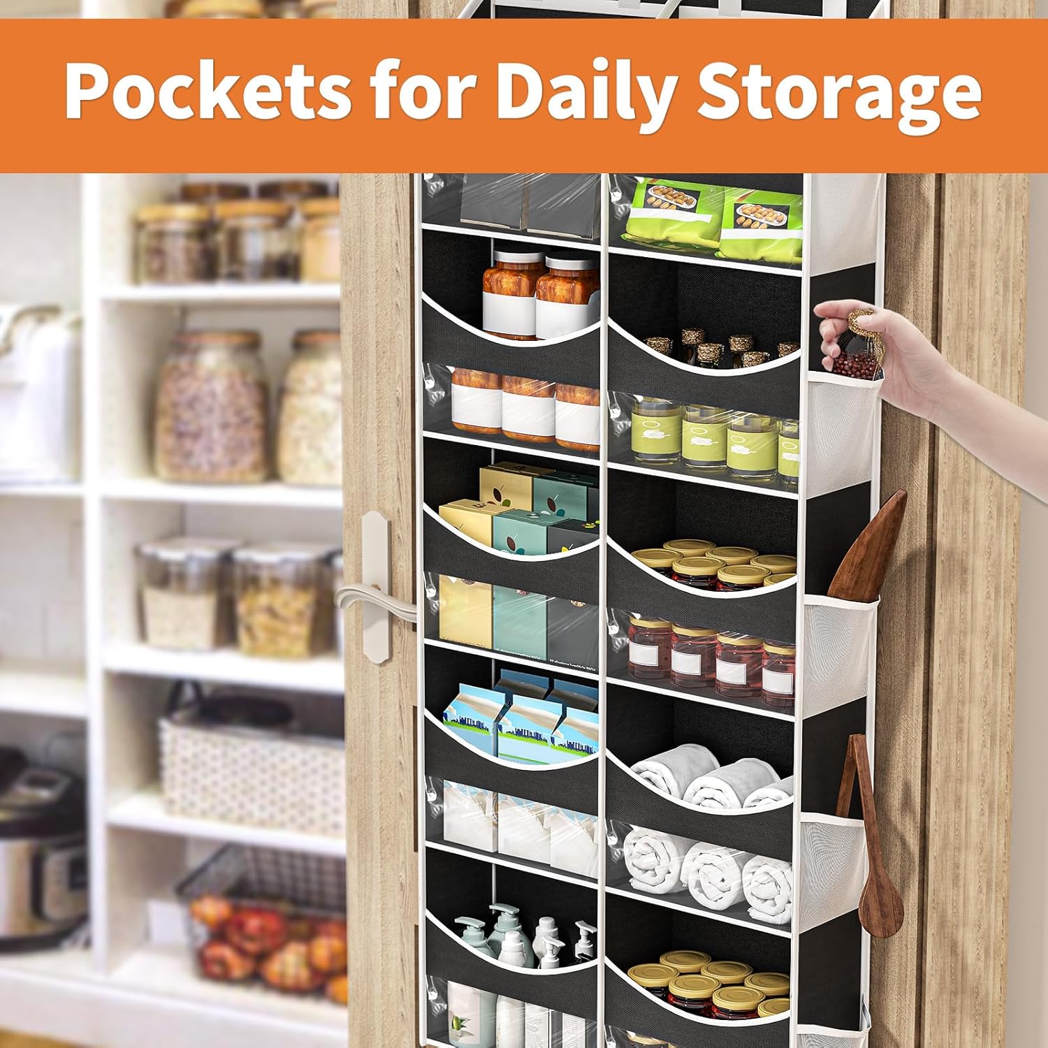 Aokeyee 5 Tiers Over the Door Storage Organizer, Behind Door Storage for Baby Nursery, 80lb Capacity Door Hanging Organizer with 10 Compartments & 10 Mesh Pockets for Closet, Bedroom, Bathroom, Toys - Image 5