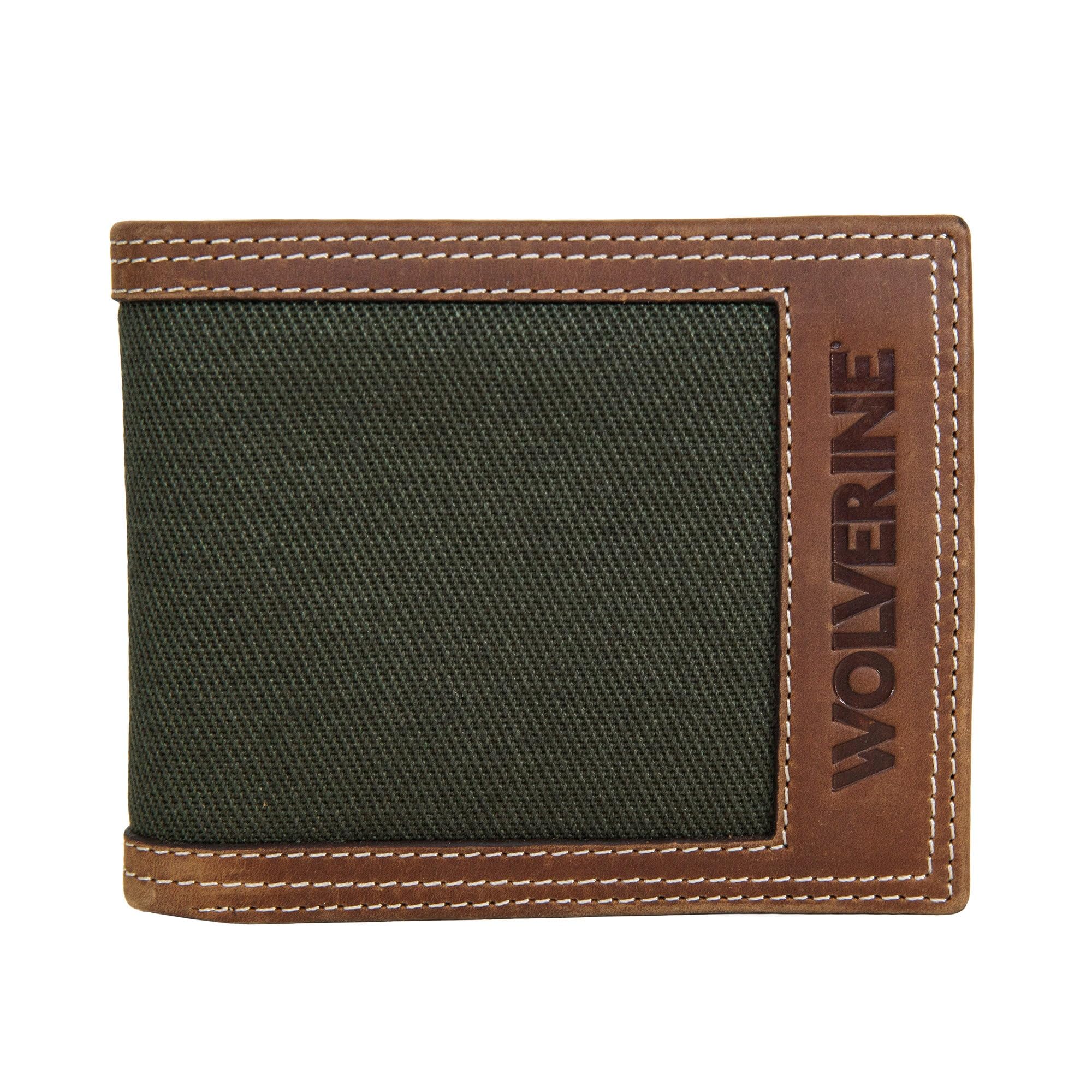 WOLVERINE Men's Canvas/Leather Bifold Wallet | RFID Protection | ID Window | Card Slots | Bill Pocket | Durable | Leather | Canvas