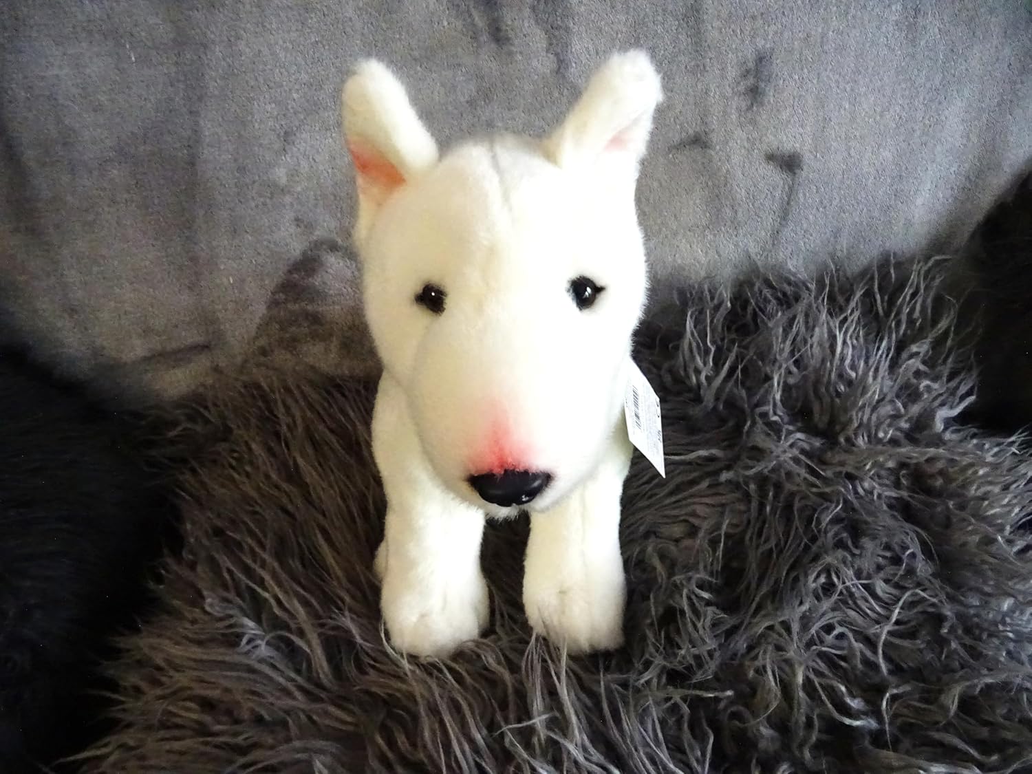 White English Bull Terrier Plush Toy Dog Plushie Can Be Personalized & Customized With An Engraved Tag, Collar and Stunning Gift Wrap