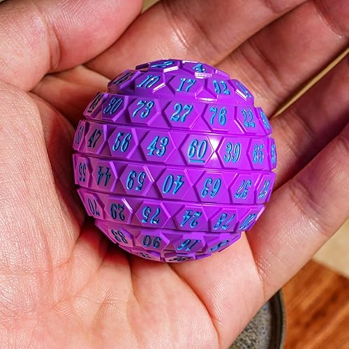 Vista 10 de Dados poliédricos de 100 caras, dados de juego individuales D100, cubo de 100 lados con bolsa negra, dado D100 de 1.890 in (rosa con número azul)