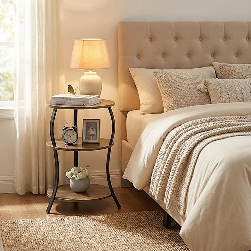 Miniatura 6 de Round Side Table, 3-Tier Waist End Table with Storage Shelf, Side Tables Living Room,15.75x24’’Round Table, Sofa Side Table, Snack Table TV Tray
