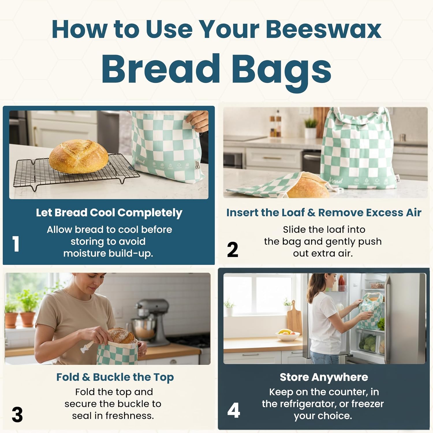 3-Pack Reusable Beeswax Bread Bags (XL, M, S) - Organic Cotton Beeswax Bread Storage Bag for Homemade Bread & Sourdough Freezer-Safe, Breathable & Freshness Support - Eco-Friendly Bread Bag