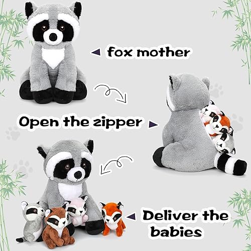 Miniatura 3 de Smikawy Animal de peluche de mapache con bebé Coons, animales salvajes, peluche de mapache para niñas y niños, regalos de cumpleaños de Navidad