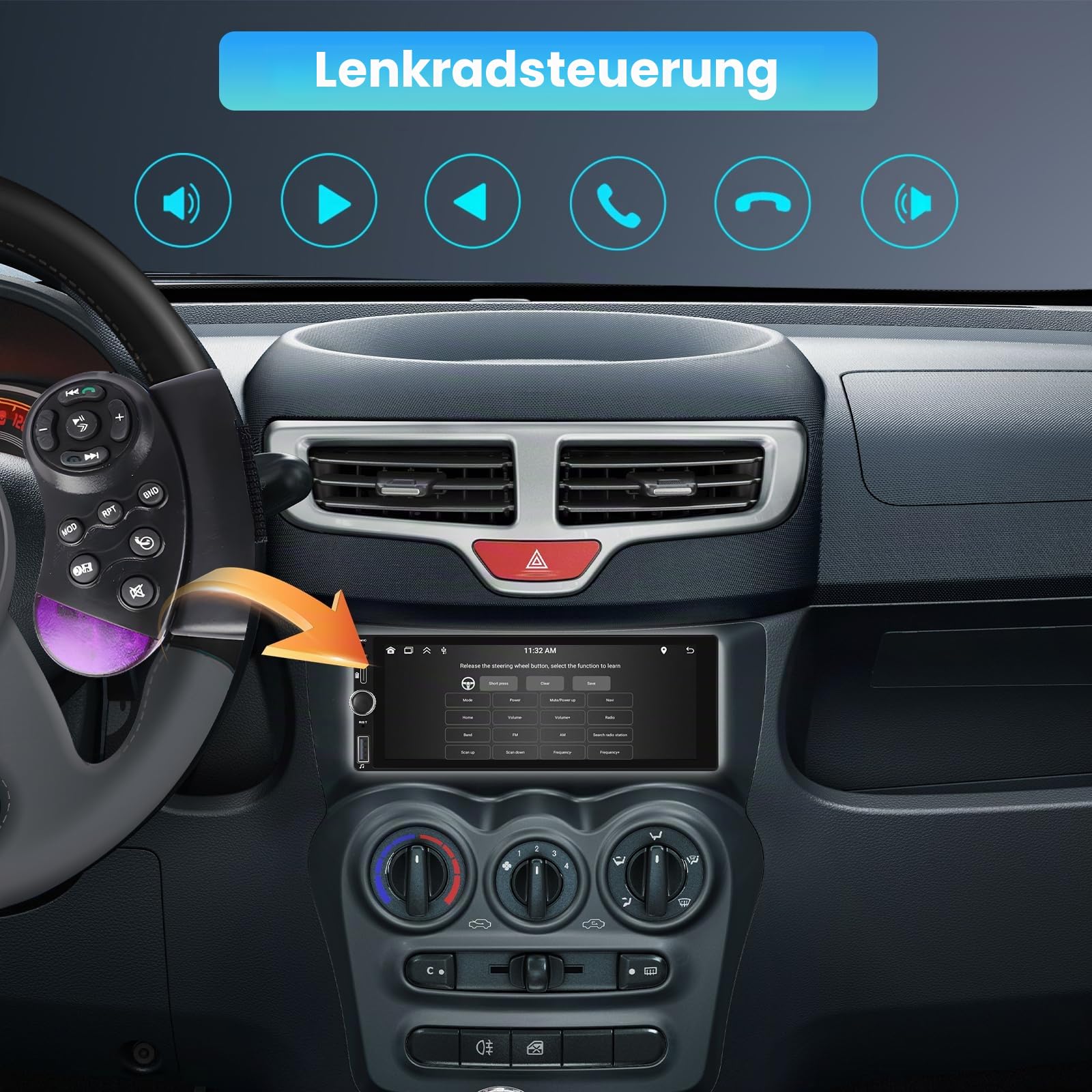 Inefala Autoradio 1 DIN mit Wireless CarPlay Android Auto, 6,9 Zoll Touchscreen Radio Bluetooth 1 Din mit FM/RDS Radio, Link Spiegel, SWC, EQ, Type-C Ladung/TF/USB/MIC/AUX+Rückfahrkamera