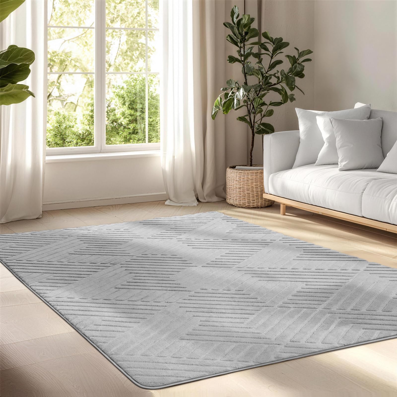 BYBSRLL Rugs Living Room 160x230 cm, Light Grey Washable Soft Touch & Non-Slip Rugs for Bedroom, Modern Geometric Thick Pile Rug Floor Carpet for Bedroom Dining Room Office Lounge, Twill