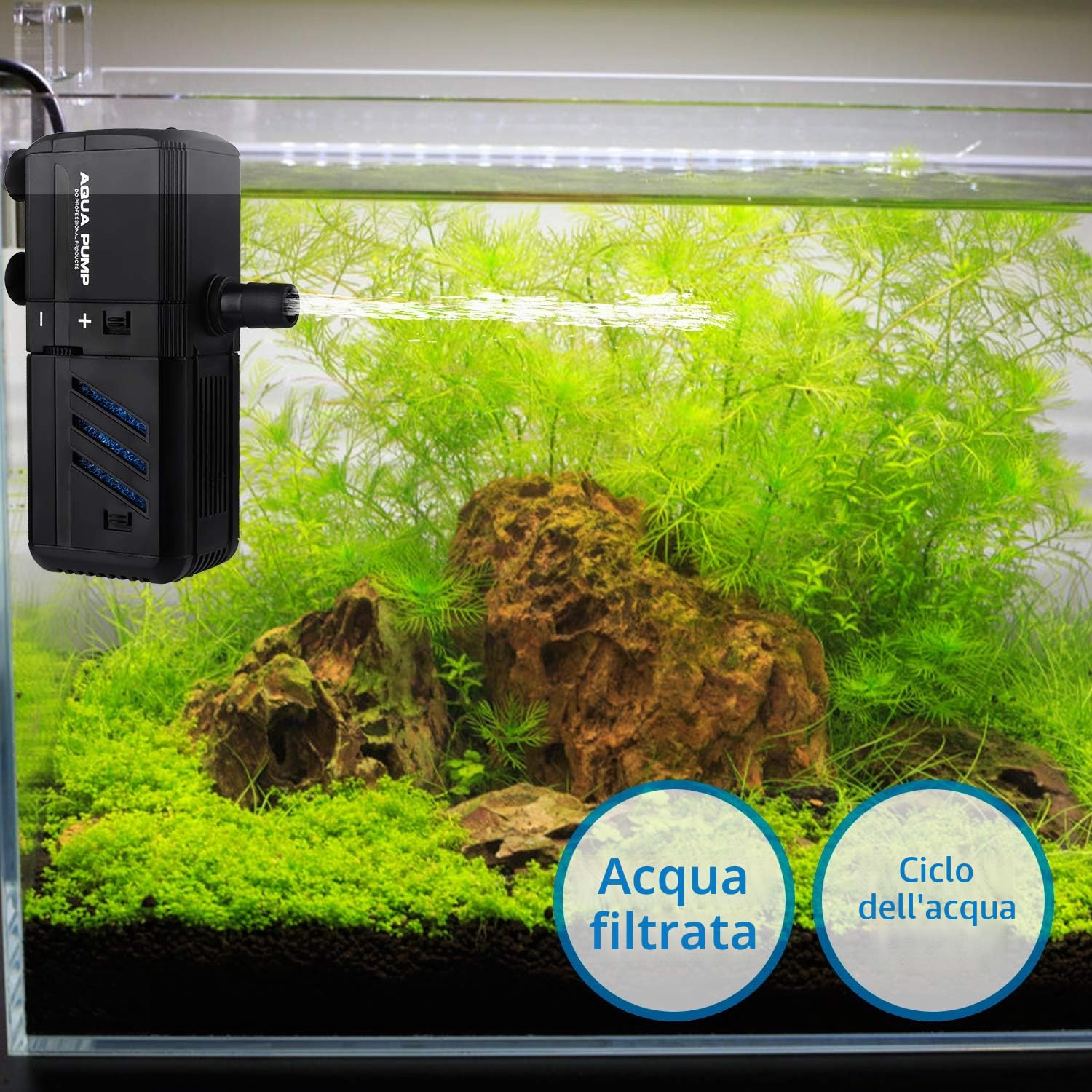 NO.17 Filtro Interno 6W per Acquario, Regolabile con Pompa Acqua 500L/H per 30-150 Litri