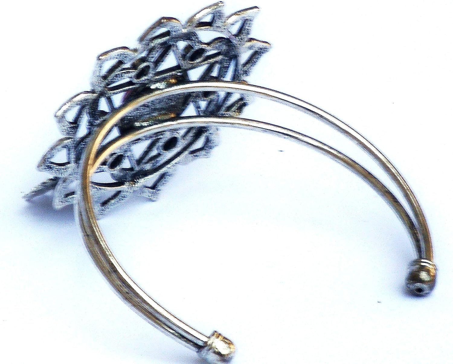 Adjustable Hand Painted Sun and Moon Silver Plated Boho Bangle Cuff Bracelet Bohemian Celestial Jewelry