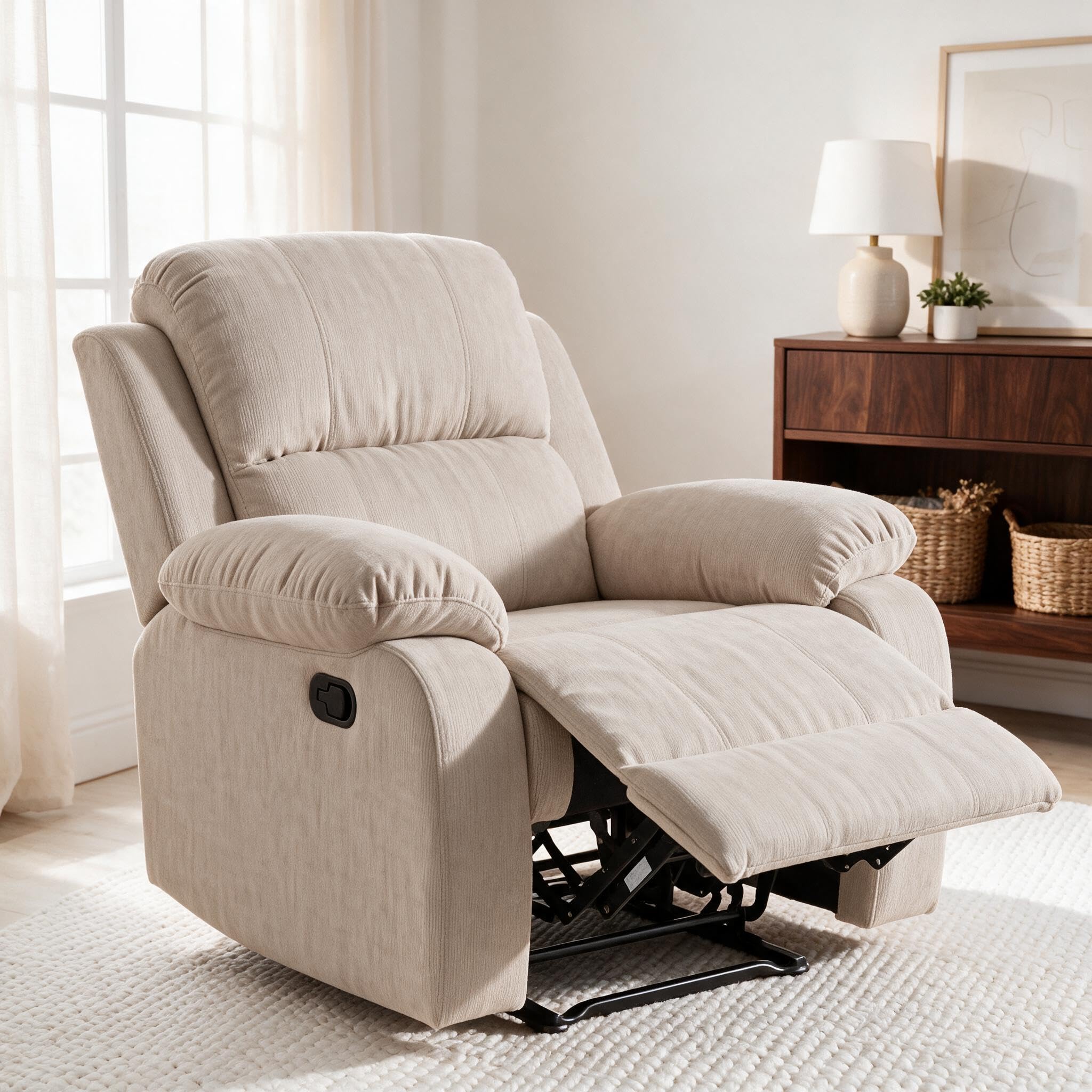Manual Single Lazy Recliner Chair with Adjustable Backrest, Beige