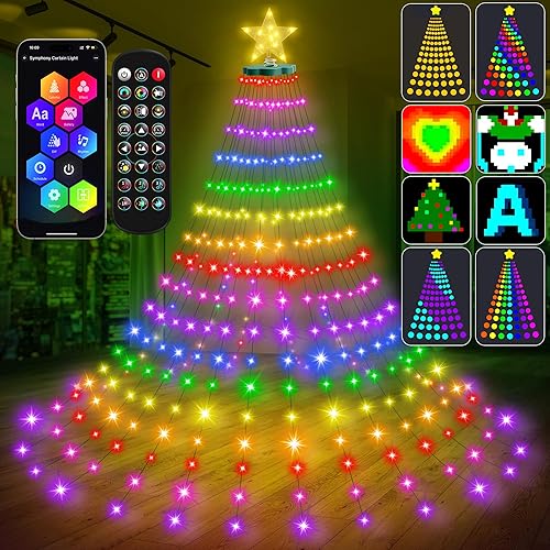 Anillo inteligente de luces para árbol de Navidad con estrella para interiores y exteriores, cadena de 20 líneas de 7.5 pies x 20 líneas, 400 LED
