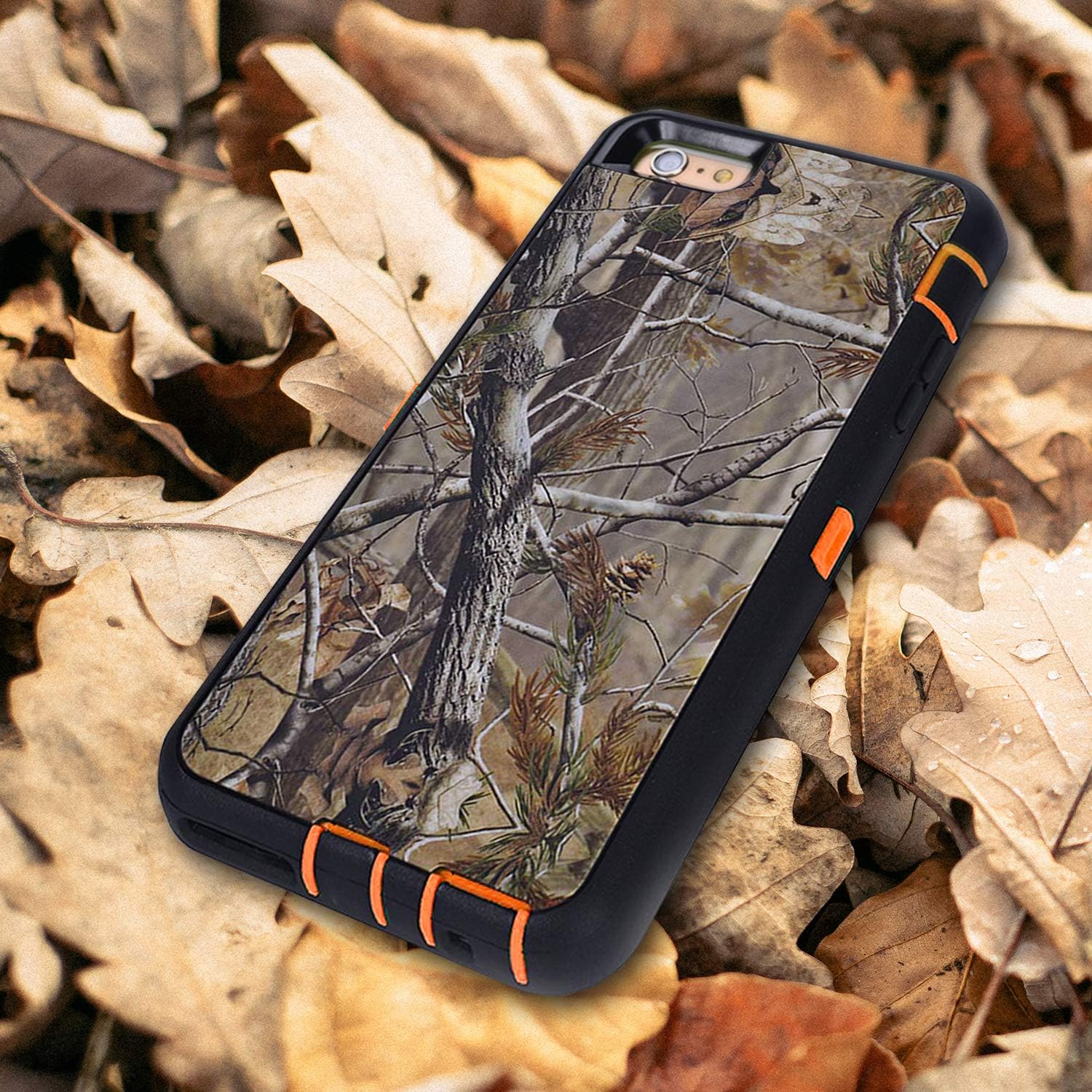 iPhone 6s Case,iPhone 6 Phone Case with Belt Clip&with Screen Protector,Vodico Heavy Duty Defender Camo Silicone Protective Cover+Hard Bumper Shockproof Stand Holster Cases for Men/Women (T Orange)