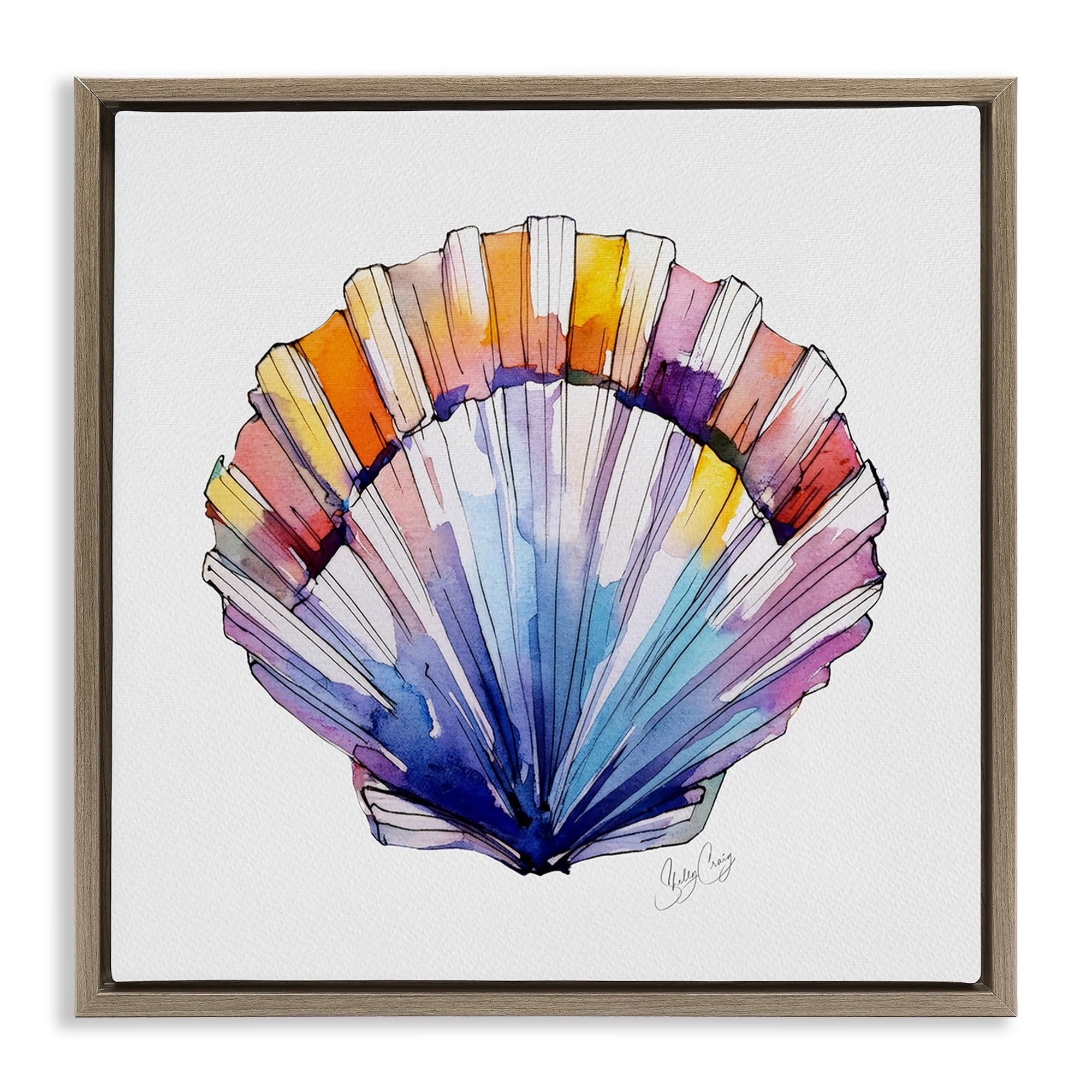 Stupell Industries Montalcino Elm (Textured) Coastal Scallop Watercolor Nautical, 17 X 17 Inch Canvas In Floater Frame