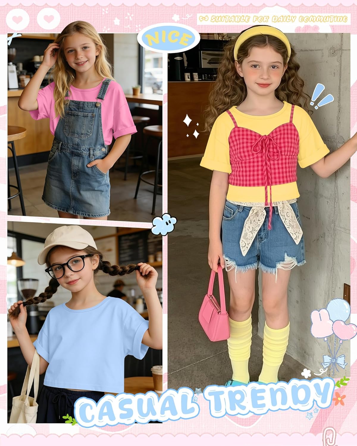 3 Pack Girl's Crop Tops Basic Short Sleeve T-Shirts Summer Oversized Crewneck Shirt Casual Loose Rolled Sleeve Tee - Image 4