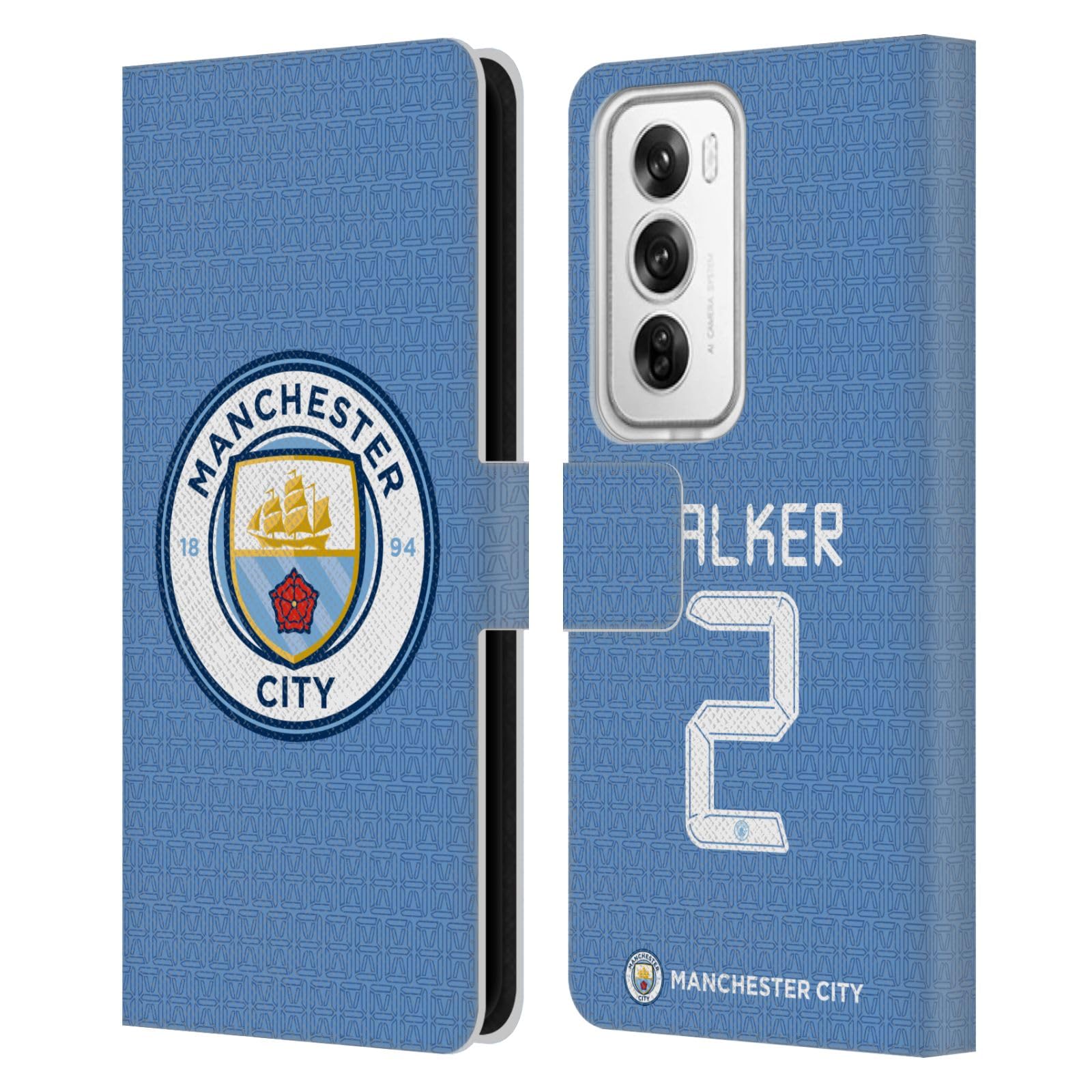 Head Case Designs Officially Licensed Manchester City Man City FC Kyle Walker 2021/22 Players Home Kit Group 2 Leather Wallet Case Compatible with Oppo Reno12 Pro 5G