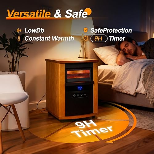Miniatura 7 de Comfort RealSmart - Calentador infrarrojo de cuarzo de 1500 W con pantalla LCD, control remoto, temporizador de 12 H, punta de sobrecalentamiento