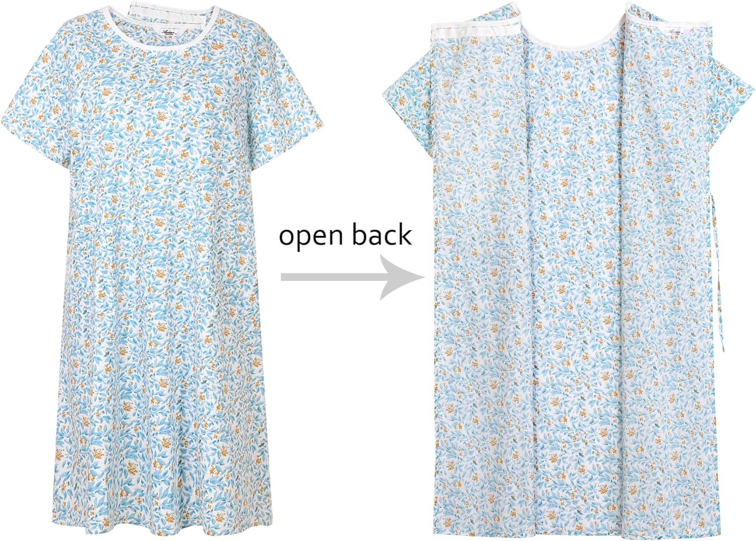 AVIIER 100% Cotton Hospital Gowns for Women Open Back Adaptive Clothing Nightgown Post Shoulder Surgery Patient Gown - Image 4