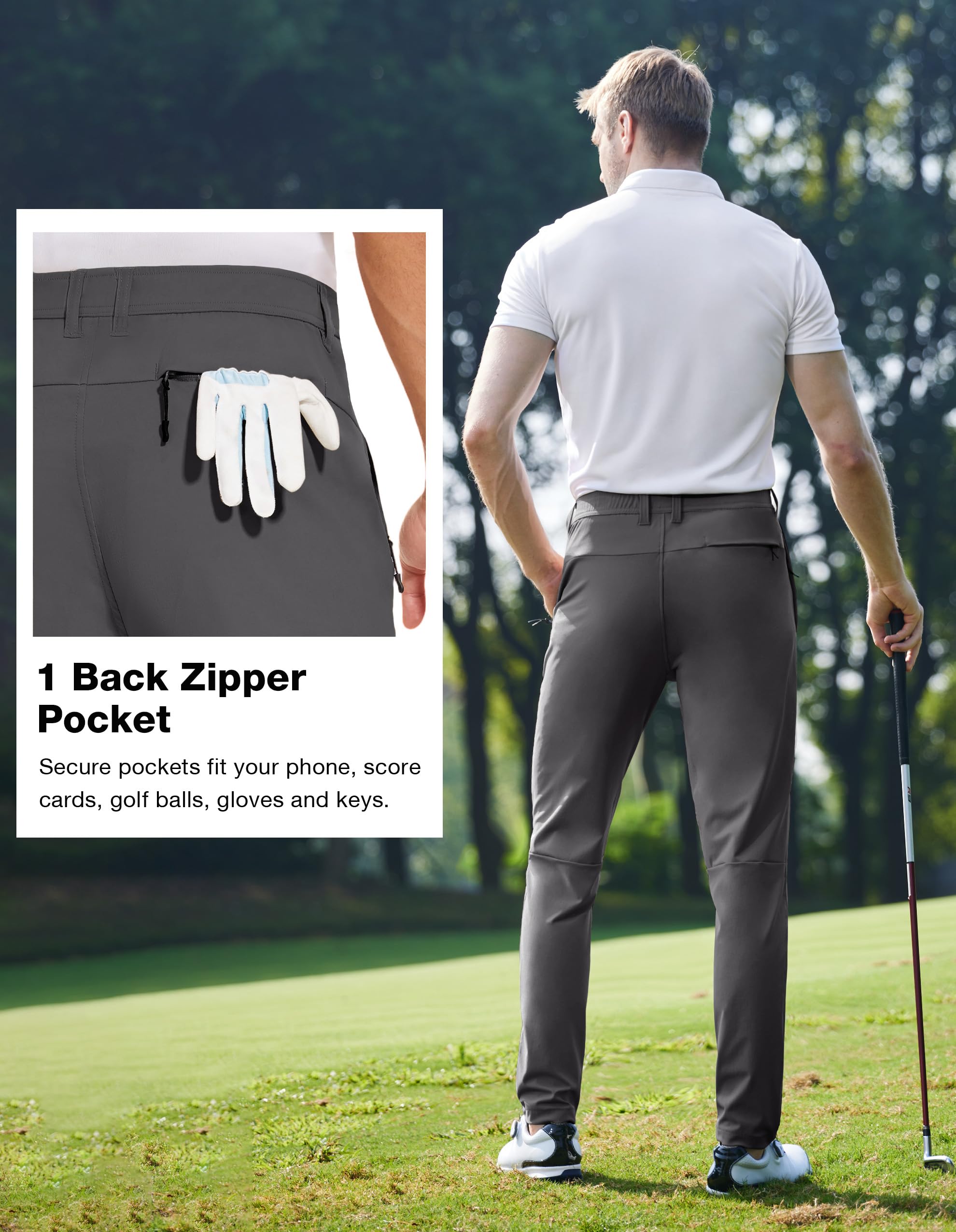 SPECIALMAGIC Pantalon de golf extensible imperméable pour homme 76,2 cm/81,3 cm | Pantalon de travail léger et confortable pour homme avec poches zippées