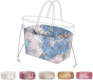 ArcDiary Rayon Purse Organizer Insert, unique pattern Bag organizer, bag in bag for luxury bags, fit LV Neverfull PM/MM/GM Bags(Neverfull MM, Sea and waves)