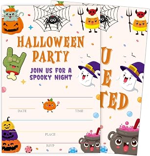 SIXEIGHT Cute Halloween Party Invitations, Funny Ghost Pumpkin Halloween Invitations for Boys Girls, 25 Pack Cute Invite Cards with Envelopes, Wedding Birthday Baby Shower Party Decorations-E12