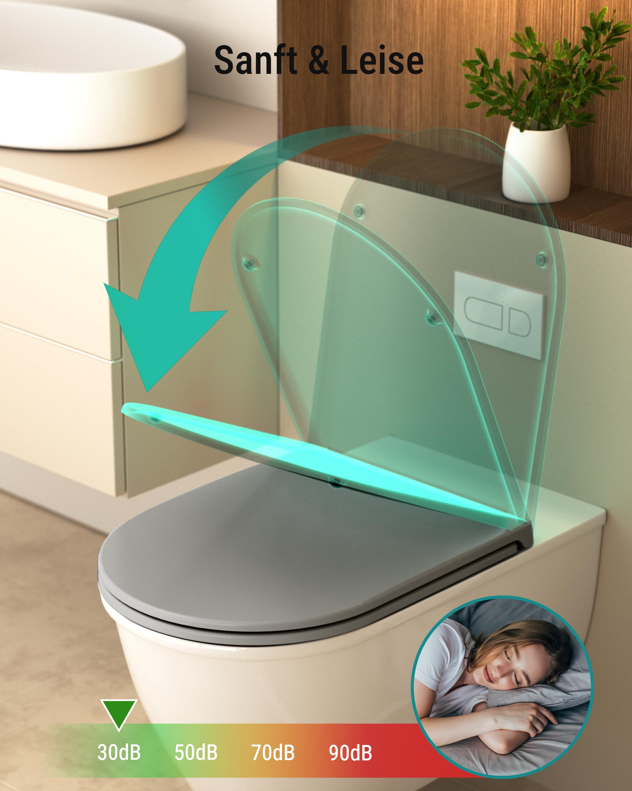 HySail Hochwertiger Toilettendeckel mit Absenkautomatik, Schnellverschluss und Hygienischer Oberfläche – Robust, Umweltfreundlich, Farbbeständig, in Mehreren Farben Erhältlich (Grau, D-Form Lang)