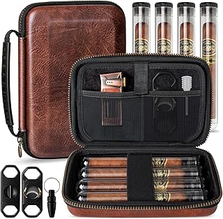 Travel Cigar Humidor Case, Portable Cigar Bag with 4 Cigar Tubes, Leather Cigar Case