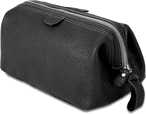 KomalC Neceser grande de cuero de primera calidad para mujeres y hombres, bolsa de lavado para viajes, Negro -, Neceser para mujer, color negro