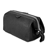 KomalC Premium Buffalo Leather Unisex Toiletry Bag Travel Dopp Kit (Charcoal Black)