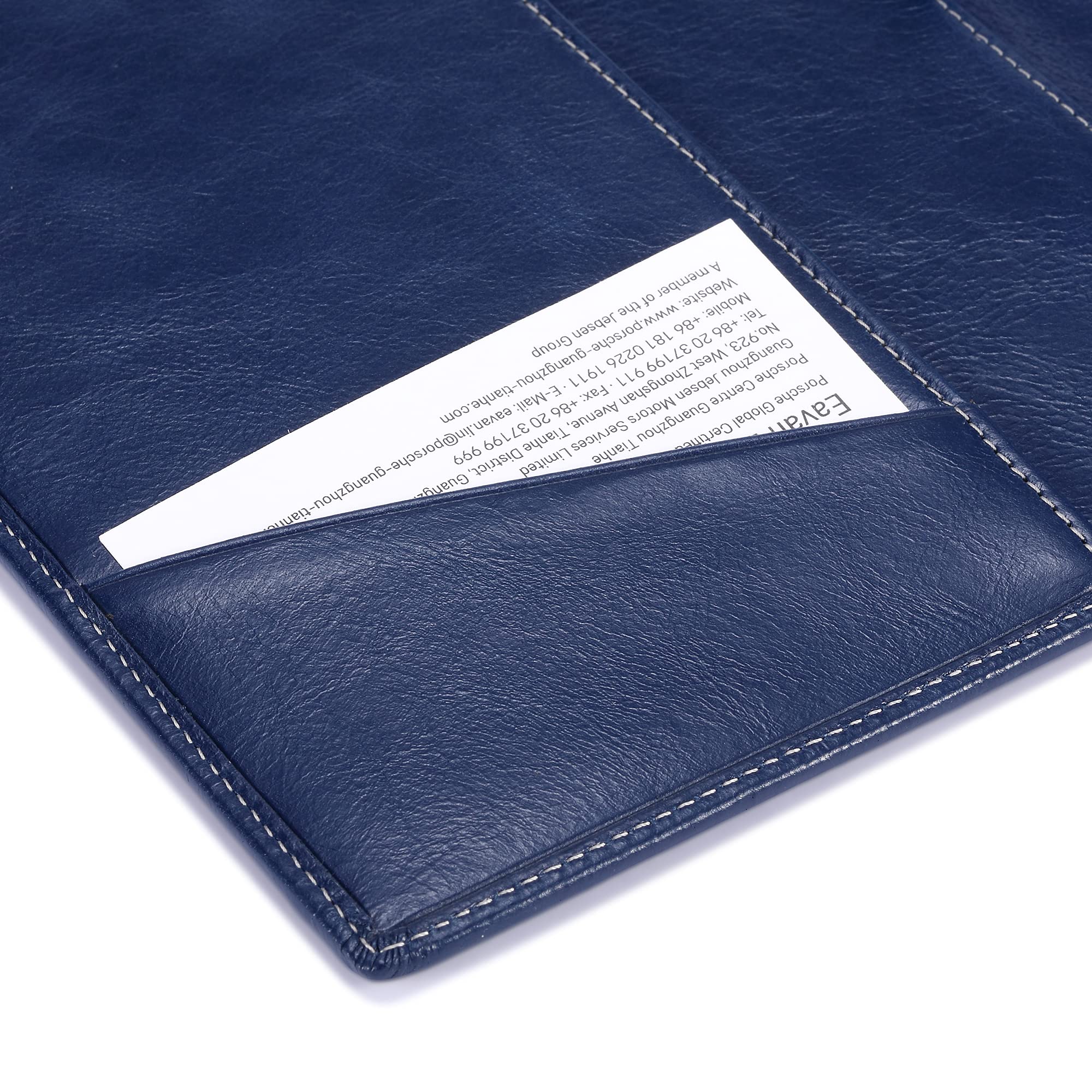 Carpeta de cuero para hombres y mujeres con lazo para bolígrafo, piel de becerro italiana, carpeta de negocios (azul envejecido)