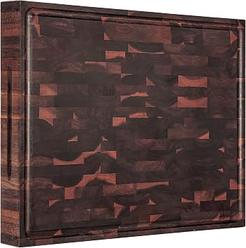 AZRHOM Extra Large Thick Walnut Wood End Grain Cutting Board 20x15x2 In, Wooden Butcher Block, Chopping Board For Kitchen with Juice Groove Handles Non-Slip Pats Gift Box