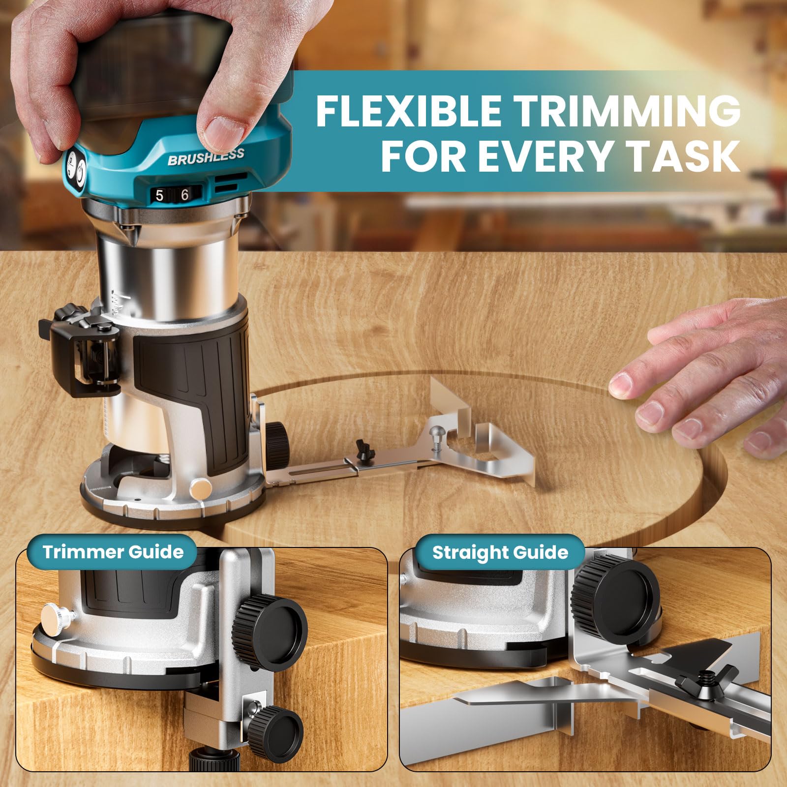 Enrutador compacto inalámbrico para batería Makita de 18 V (herramienta desnuda), herramienta de enrutador de 6 velocidades variables para carpintería, enrutador de madera de base fija de 800 W 30.000
