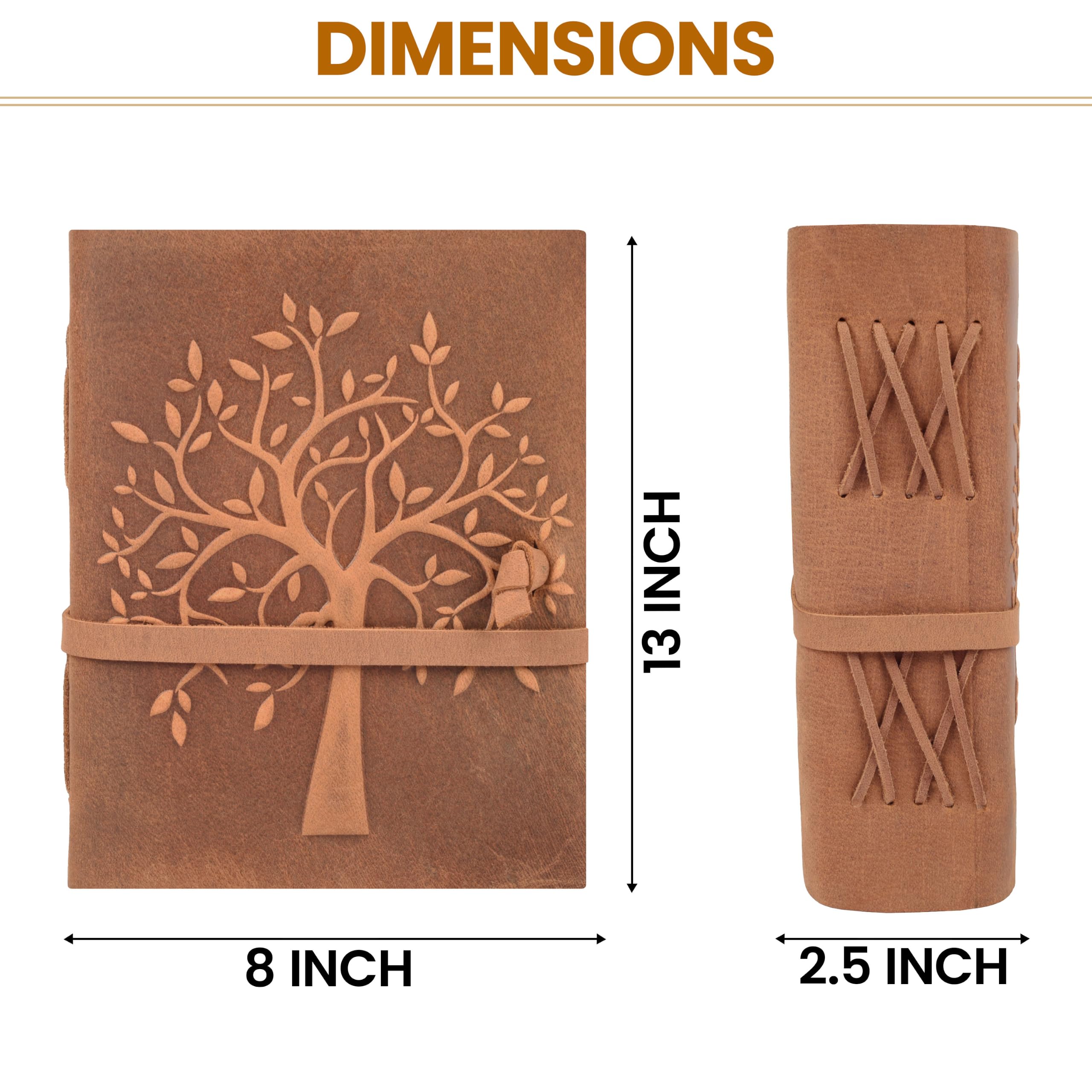 LEATHER VILLAGE Tree of Life Ledergebundenes Vintage-Tagebuch für Männer und Frauen, Buch der Schatten, antiker Büttenrand, handgefertigtes Aquarellpapier zum Schreiben, Zeichnen und Skizzieren, 33 x